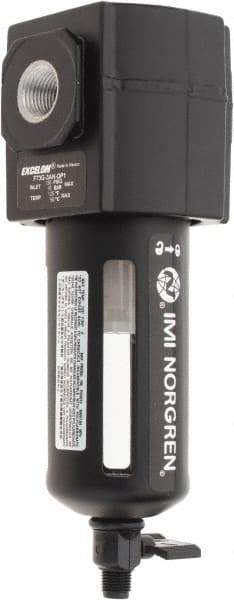 Norgren - 3/8" Port, 7.15" High x 2.68" Wide Intermediate Filter with Polycarbonate Bowl, Manual Drain - 65 SCFM, 150 Max psi, 125°F Max Temp, Modular Connection, Bowl Guard, 3.5 oz Bowl Capacity - Exact Tool & Supply