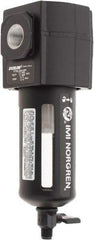 Norgren - 3/8" Port, 7.15" High x 2.68" Wide Intermediate Filter with Polycarbonate Bowl, Manual Drain - 65 SCFM, 150 Max psi, 125°F Max Temp, Modular Connection, Bowl Guard, 3.5 oz Bowl Capacity - Exact Tool & Supply