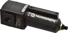 Norgren - 3/8" Port, 7.15" High x 2.68" Wide Intermediate Filter with Metal Bowl, Automatic Drain - 65 SCFM, 250 Max psi, 150°F Max Temp, Sight Glass Included, Modular Connection, 3.5 oz Bowl Capacity - Exact Tool & Supply