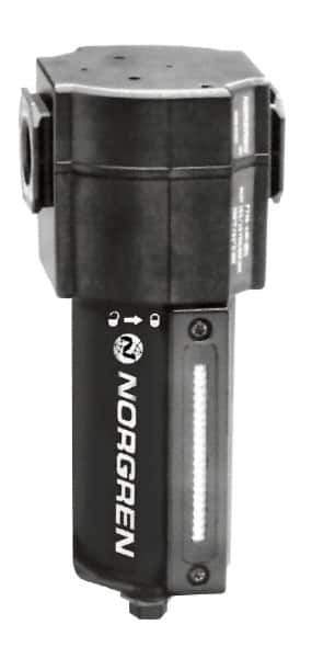 Norgren - 3/4" Port, 7.95" High x 3.15" Wide Standard Filter with Metal Bowl, Automatic Drain - 140 SCFM, 250 Max psi, 150°F Max Temp, Sight Glass Included, Modular Connection, 7 oz Bowl Capacity - Exact Tool & Supply