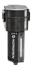 Norgren - 3/4" Port, 7.95" High x 3.15" Wide Standard Filter with Metal Bowl, Automatic Drain - 140 SCFM, 250 Max psi, 150°F Max Temp, Sight Glass Included, Modular Connection, 7 oz Bowl Capacity - Exact Tool & Supply