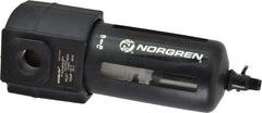 Norgren - 1/2" Port, 7.95" High x 3.15" Wide Standard Filter with Polycarbonate Bowl, Manual Drain - 140 SCFM, 150 Max psi, 125°F Max Temp, Modular Connection, Bowl Guard, 7 oz Bowl Capacity - Exact Tool & Supply