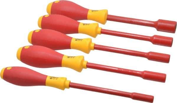 Wiha - 5 Piece 7/32 to 1/2" Insulated Nutdriver Set - Solid Shaft - Exact Tool & Supply