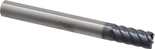 SGS - 1/2", 1-3/32" LOC, 1/2" Shank Diam, 4-1/2" OAL, 6 Flute, Solid Carbide Square End Mill - Single End, AlTiN Finish, Spiral Flute, 45° Helix, Centercutting, Right Hand Cut, Right Hand Flute, Series 57 - Exact Tool & Supply