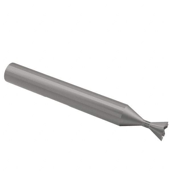 Interstate - 3/8" Diam x 3/16" Width of Cut, 45° Included Angle, High Speed Steel Dovetail Cutter - 3/8" Shank Diam, 1-15/16" Shank Length, 2-1/8" Overall Length - Exact Tool & Supply