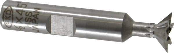 Interstate - 1/2" Diam x 1/4" Width of Cut, 45° Included Angle, High Speed Steel Dovetail Cutter - 3/8" Shank Diam, 1-7/8" Shank Length, 2-1/8" Overall Length - Exact Tool & Supply