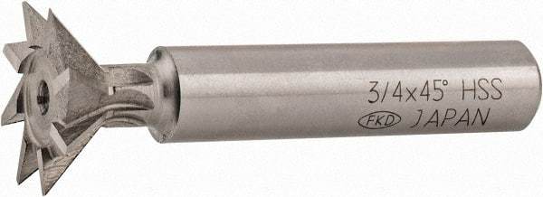 Interstate - 3/4" Diam x 5/16" Width of Cut, 45° Included Angle, High Speed Steel Dovetail Cutter - 3/8" Shank Diam, 1-13/16" Shank Length, 2-1/8" Overall Length - Exact Tool & Supply
