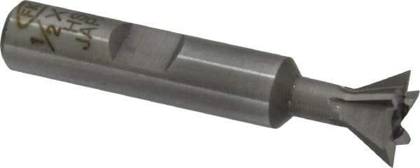 Interstate - 1/2" Diam x 1/4" Width of Cut, 60° Included Angle, High Speed Steel Dovetail Cutter - 3/8" Shank Diam, 2-1/8" Overall Length, Uncoated - Exact Tool & Supply