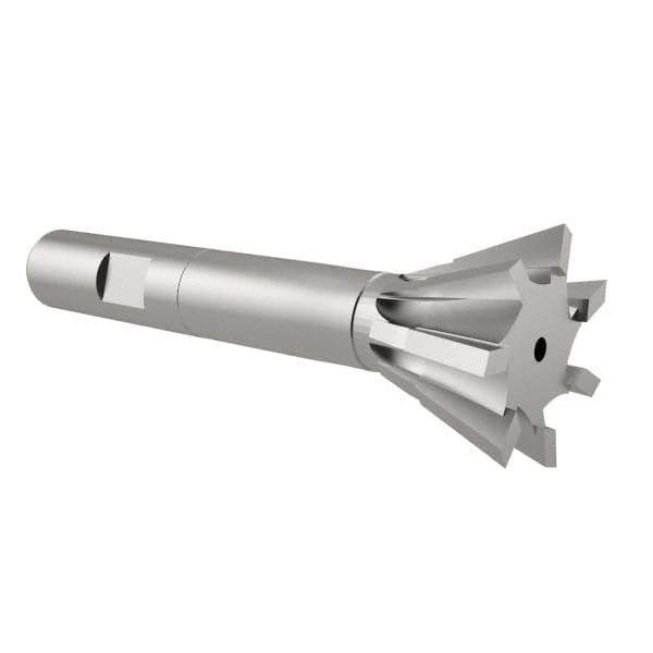 Interstate - 3/4" Diam x 5/16" Width of Cut, 60° Included Angle, High Speed Steel Dovetail Cutter - 3/8" Shank Diam, 2-1/8" Overall Length, Uncoated - Exact Tool & Supply