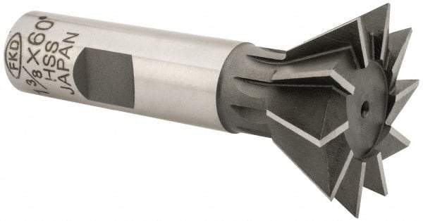 Interstate - 1-3/8" Diam x 9/16" Width of Cut, 60° Included Angle, High Speed Steel Dovetail Cutter - 5/8" Shank Diam, 2-7/8" Overall Length, Uncoated - Exact Tool & Supply