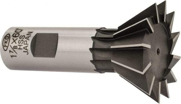 Interstate - 1-7/8" Diam x 13/16" Width of Cut, 60° Included Angle, High Speed Steel Dovetail Cutter - 7/8" Shank Diam, 3-1/4" Overall Length, Uncoated - Exact Tool & Supply