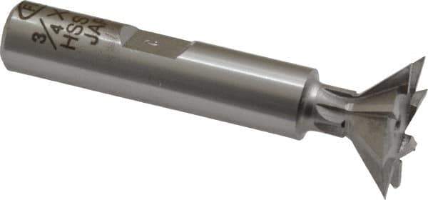 Interstate - 3/4" Diam x 5/16" Width of Cut, 45° Included Angle, Cobalt Dovetail Cutter - 3/8" Shank Diam, 1-13/16" Shank Length, 2-1/8" Overall Length - Exact Tool & Supply