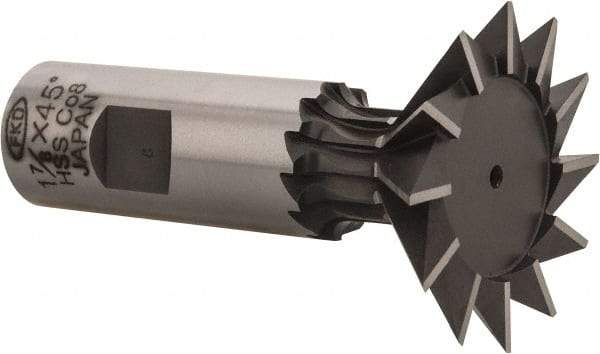 Interstate - 1-7/8" Diam x 13/16" Width of Cut, 45° Included Angle, Cobalt Dovetail Cutter - 7/8" Shank Diam, 2-7/16" Shank Length, 3-1/4" Overall Length - Exact Tool & Supply
