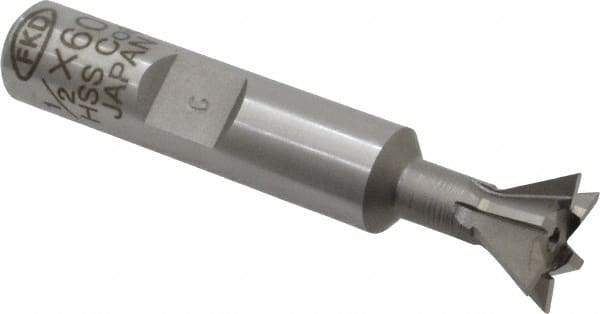 Interstate - 1/2" Diam x 7/32" Width of Cut, 60° Included Angle, Cobalt Dovetail Cutter - 3/8" Shank Diam, 2-1/8" Overall Length, Uncoated - Exact Tool & Supply
