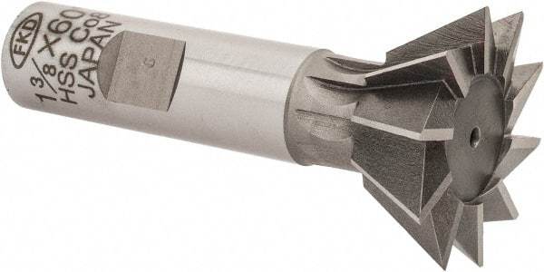 Interstate - 1-3/8" Diam x 9/16" Width of Cut, 60° Included Angle, Cobalt Dovetail Cutter - 5/8" Shank Diam, 2-7/8" Overall Length, Uncoated - Exact Tool & Supply