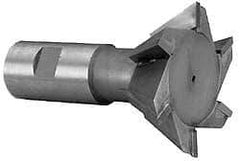 Made in USA - 1-1/4" Diam x 5/16" Width of Cut, 45° Included Angle, Carbide-Tipped Dovetail Cutter - 5/8" Shank Diam, 2-3/4" Overall Length, 0.02" Corner Radius, Weldon Flat, TiN Coated - Exact Tool & Supply