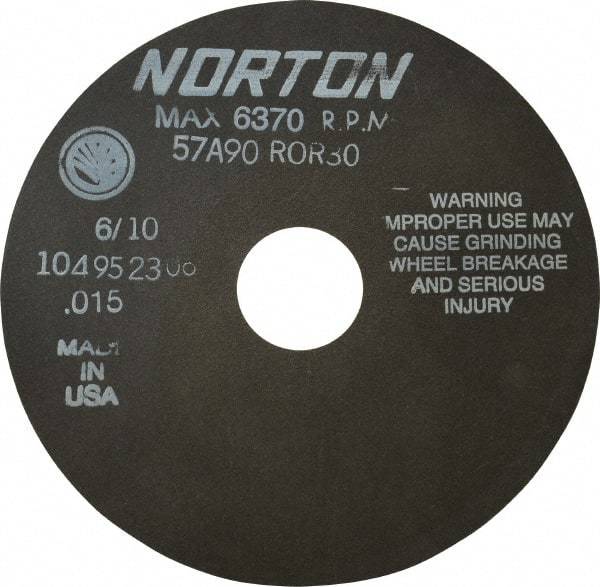 Norton - 6" 90 Grit Aluminum Oxide Cutoff Wheel - 0.015" Thick, 1-1/4" Arbor, 6,370 Max RPM, Use with Stationary Tools - Exact Tool & Supply