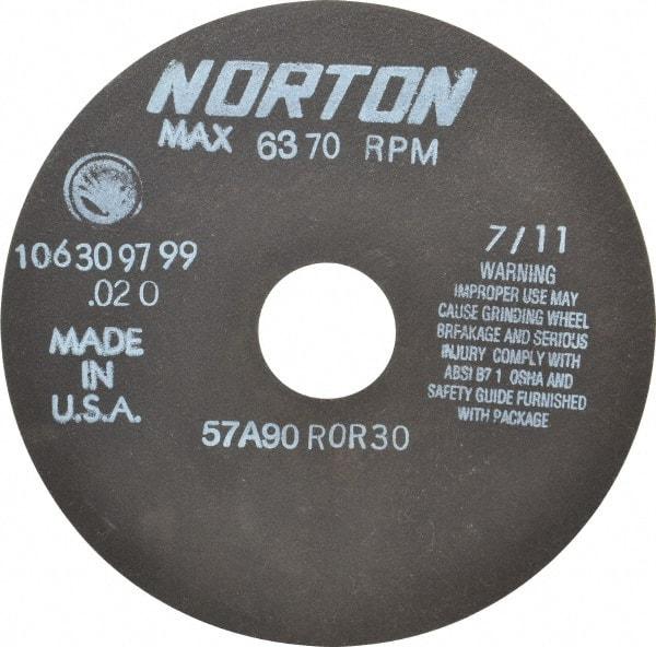 Norton - 6" 90 Grit Aluminum Oxide Cutoff Wheel - 0.02" Thick, 1-1/4" Arbor, 6,370 Max RPM, Use with Stationary Tools - Exact Tool & Supply