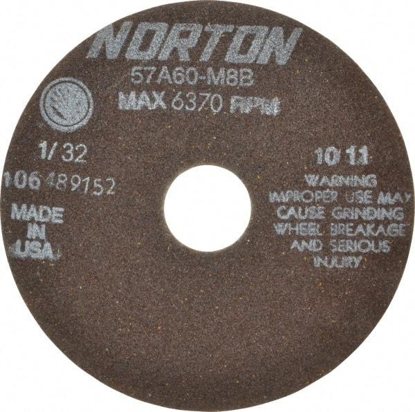 Norton - 6" 60 Grit Aluminum Oxide Cutoff Wheel - 1/32" Thick, 1-1/4" Arbor, 6,370 Max RPM, Use with Stationary Tools - Exact Tool & Supply