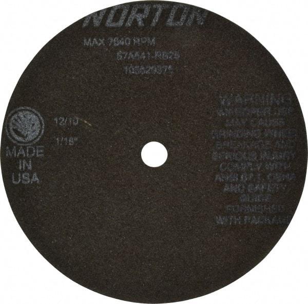 Norton - 6" 54 Grit Aluminum Oxide Cutoff Wheel - 1/16" Thick, 1/2" Arbor, 7,640 Max RPM, Use with Stationary Tools - Exact Tool & Supply
