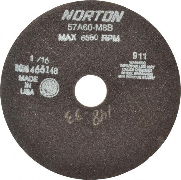 Norton - 7" 46 Grit Aluminum Oxide Cutoff Wheel - 1/16" Thick, 1-1/4" Arbor, 6,550 Max RPM, Use with Stationary Tools - Exact Tool & Supply