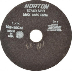 Norton - 7" 46 Grit Aluminum Oxide Cutoff Wheel - 1/16" Thick, 1-1/4" Arbor, 6,550 Max RPM, Use with Stationary Tools - Exact Tool & Supply