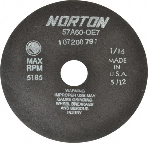 Norton - 7" 60 Grit Aluminum Oxide Cutoff Wheel - 1/16" Thick, 1-1/4" Arbor, 5,185 Max RPM, Use with Stationary Tools - Exact Tool & Supply