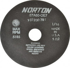 Norton - 7" 60 Grit Aluminum Oxide Cutoff Wheel - 1/16" Thick, 1-1/4" Arbor, 5,185 Max RPM, Use with Stationary Tools - Exact Tool & Supply