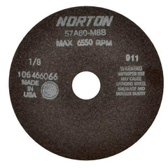 Norton - 7" 60 Grit Aluminum Oxide Cutoff Wheel - 1/8" Thick, 1-1/4" Arbor, 6,550 Max RPM, Use with Stationary Tools - Exact Tool & Supply