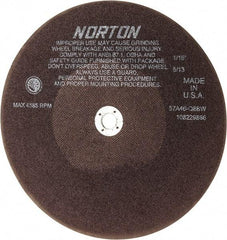 Norton - 10" 46 Grit Aluminum Oxide Cutoff Wheel - 1/16" Thick, 5/8" Arbor, 4,585 Max RPM, Use with Stationary Tools - Exact Tool & Supply