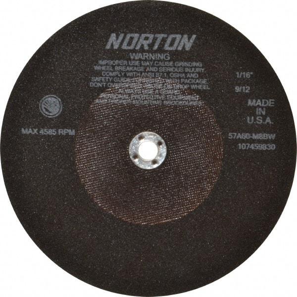 Norton - 10" 60 Grit Aluminum Oxide Cutoff Wheel - 1/16" Thick, 5/8" Arbor, 4,585 Max RPM, Use with Stationary Tools - Exact Tool & Supply