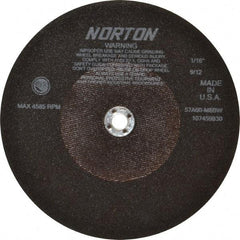 Norton - 10" 60 Grit Aluminum Oxide Cutoff Wheel - 1/16" Thick, 5/8" Arbor, 4,585 Max RPM, Use with Stationary Tools - Exact Tool & Supply