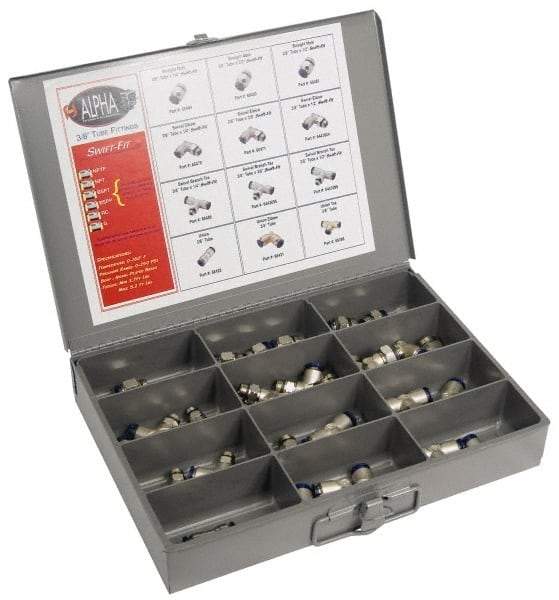 Alpha Technologies - 60 Piece, Swift Fit Push In Fitting Metric Kit - 1/8 to 3/8" Thread, 8mm Tube - Exact Tool & Supply