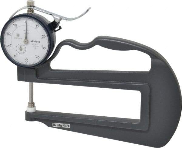 Mitutoyo - 0 to 1 Inch Measurement, 0.001 Inch Graduation, 4.7244 Inch Throat Depth, Dial Thickness Gage - 0.002 Inch Accuracy, 2 N Force, 2 Inch Dial Diameter - Exact Tool & Supply