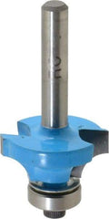 ROMAN CARBIDE - 1" Cut Diam, 1/2" Length of Cut, 2 Flute, Round-Over, Edge Profile Router Bit - Carbide-Tipped, 1/4" Shank Diam, 1-1/4" Shank Length, 2" OAL, Uncoated, Piloted - Exact Tool & Supply