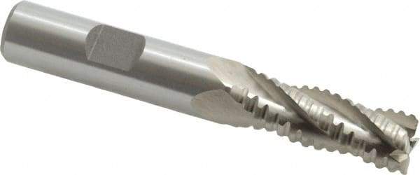 Interstate - 15/32" Diam, 1-1/4" LOC, 4 Flute Cobalt Roughing & Finishing Square End Mill - Uncoated, 3-1/4" OAL, 1/2" Shank Diam, Weldon Shank, 30° Helix, Non-Centercutting - Exact Tool & Supply