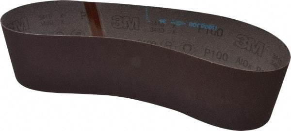 3M - 4" Wide x 36" OAL, 100 Grit, Aluminum Oxide Abrasive Belt - Aluminum Oxide, Fine, Coated, X Weighted Cloth Backing, Series 341D - Exact Tool & Supply