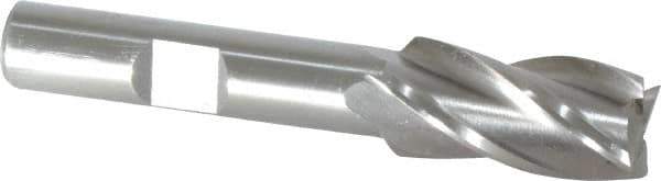 Interstate - 1/2", 1" LOC, 3/8" Shank Diam, 2-11/16" OAL, 4 Flute, Cobalt Square End Mill - Single End, Uncoated, Spiral Flute, 30° Helix, Centercutting, Right Hand Cut, Right Hand Flute - Exact Tool & Supply