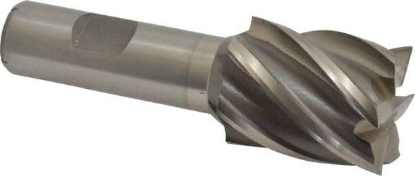 Interstate - 1-1/4", 1-1/2" LOC, 3/4" Shank Diam, 3-7/8" OAL, 6 Flute, Cobalt Square End Mill - Single End, Uncoated, Spiral Flute, 30° Helix, Centercutting, Right Hand Cut, Right Hand Flute - Exact Tool & Supply