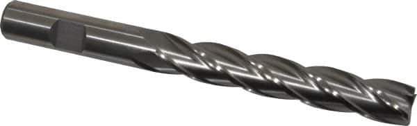 Interstate - 1/2", 3" LOC, 1/2" Shank Diam, 5" OAL, 4 Flute, Cobalt Square End Mill - Single End, Uncoated, Spiral Flute, 30° Helix, Centercutting, Right Hand Cut, Right Hand Flute - Exact Tool & Supply