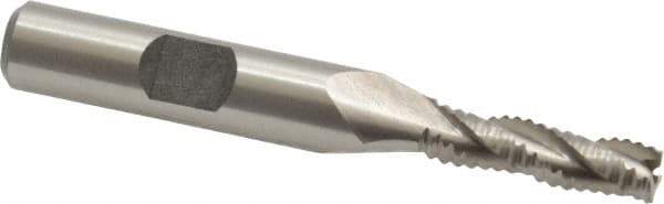 Interstate - 1/4" Diam, Coarse Pitch, 7/8" LOC, 3 Flute Cobalt Roughing Square End Mill - Uncoated, 2-11/16" OAL, 3/8" Shank Diam, Single End - Exact Tool & Supply