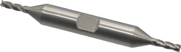 Interstate - 1/8", 3/8" LOC, 3/8" Shank Diam, 3-1/16" OAL, 4 Flute, High Speed Steel Square End Mill - Double End, Uncoated, Spiral Flute, 30° Helix, Centercutting, Right Hand Cut, Right Hand Flute - Exact Tool & Supply