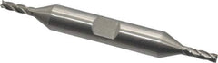 Interstate - 1/8", 3/8" LOC, 3/8" Shank Diam, 3-1/16" OAL, 4 Flute, High Speed Steel Square End Mill - Double End, Uncoated, Spiral Flute, 30° Helix, Centercutting, Right Hand Cut, Right Hand Flute - Exact Tool & Supply