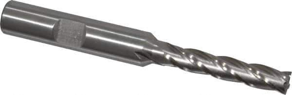 Interstate - 1/4", 1-1/4" LOC, 3/8" Shank Diam, 3-1/16" OAL, 4 Flute, High Speed Steel Square End Mill - Single End, Uncoated, Spiral Flute, 30° Helix, Centercutting, Right Hand Cut, Right Hand Flute - Exact Tool & Supply