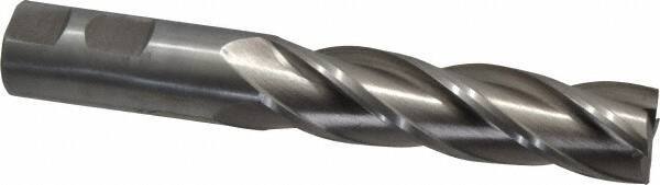 Interstate - 7/8", 3-1/2" LOC, 7/8" Shank Diam, 5-3/4" OAL, 4 Flute, High Speed Steel Square End Mill - Single End, Uncoated, Spiral Flute, 30° Helix, Centercutting, Right Hand Cut, Right Hand Flute - Exact Tool & Supply