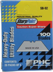 PHC - 100 Piece Carbon Steel Utility Knife Blade - 2-3/4" OAL, 0.025" Blade Thickness - Exact Tool & Supply