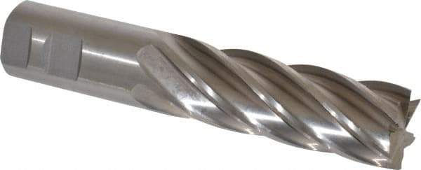 Interstate - 1-1/4", 4" LOC, 1-1/4" Shank Diam, 6-1/2" OAL, 6 Flute, High Speed Steel Square End Mill - Single End, Uncoated, Spiral Flute, 30° Helix, Centercutting, Right Hand Cut, Right Hand Flute - Exact Tool & Supply