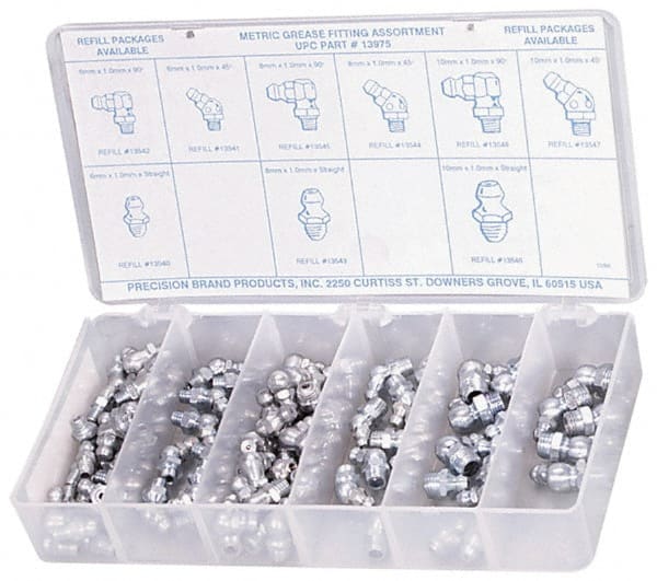 Precision Brand - 95 Piece, Metric, Grease Fitting Set - Exact Tool & Supply