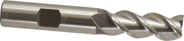 Interstate - 1/2" Diam, 1-1/4" LOC, 3 Flute Cobalt Roughing & Finishing Square End Mill - Uncoated, 3-1/4" OAL, 1/2" Shank Diam, Straight Shank, 45° Helix, Centercutting - Exact Tool & Supply