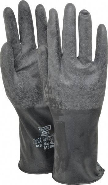 North - Size M (8), 14" Long, 17 mil Thick, Butyl Chemical Resistant Gloves - Textured Finish, Rolled Cuff, Black - Exact Tool & Supply